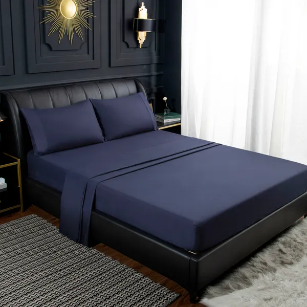 Solid Dark Blue Full Queen,king,twinbed Sheet Set,red Bedsheet Set With Lace Microfiber Bedding Set photo-5