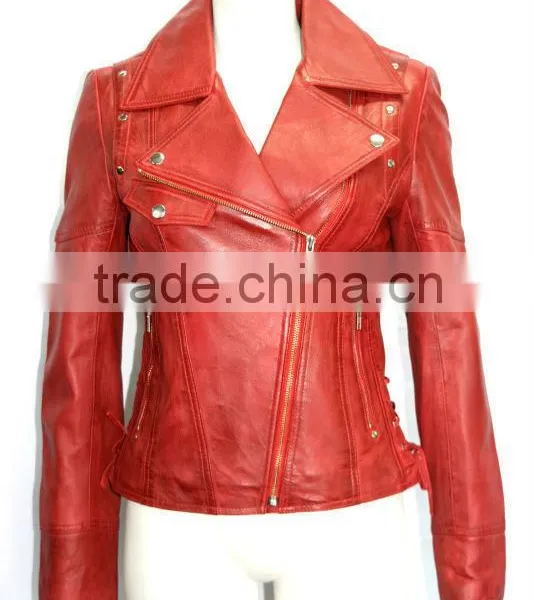 Red Indian Vintage Motorcycle Leather Jacket photo-2