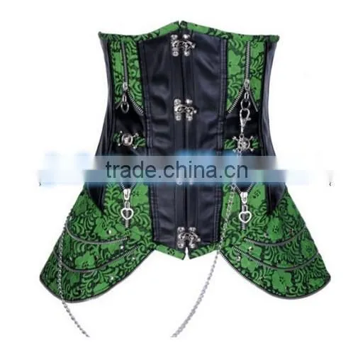 Luxury Sexy Lady Leather Steel Boned Gothic Underbust Corset Bustier Black&Red photo-2