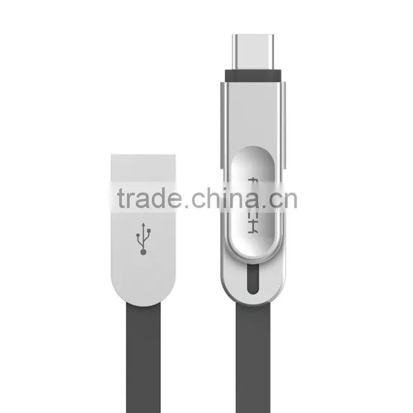 ROCK Cobblestone Type c 2in1 Cable 1m Typec and Micro USB Mutifunction Metal TPE Fast Sync Cable photo-3