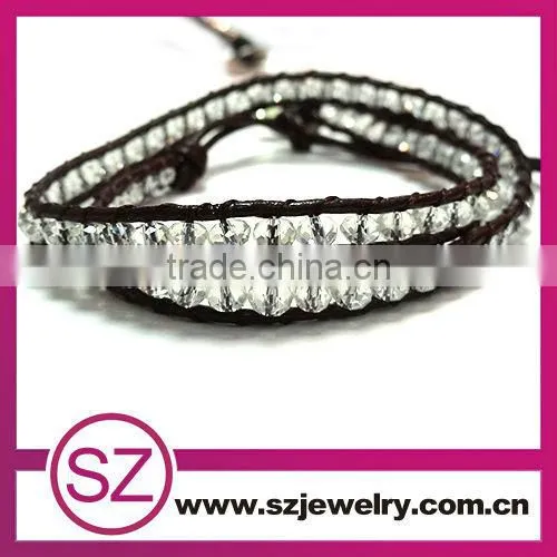 New Style White Gemstone Wholesale European Style Leather Wrap Love Bracelet