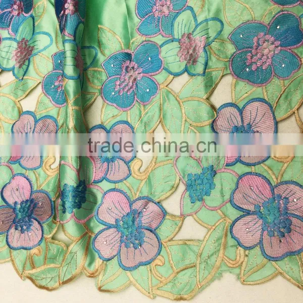 Foshan Factory Water Green Big Flowers Embroidery Korea Silk Lace Fabrics on Sale photo-2