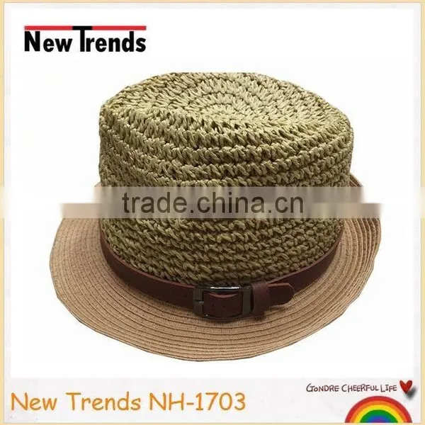 Funny Two Colors Patch Work Straw Bucket Hat photo-2