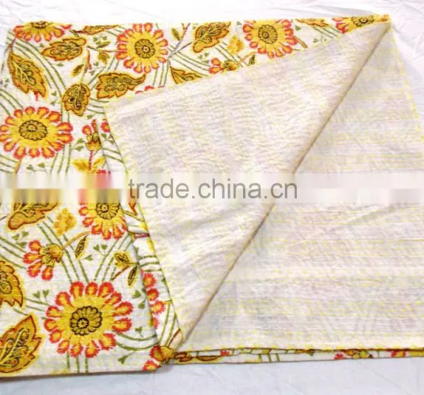 Indian Handmade Quilt Vintage Kantha Bedspread Throw Cotton Blanket Ralli Gudari
