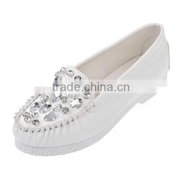 Flat Shoes With Round Soft Leather Low Shoes Women Diamond Peas Shoes photo-2