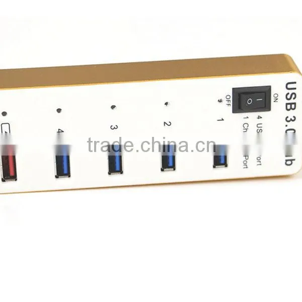 Aluminum Alloy USB 3.0 4 Port Hub Power + 1A Charging Port With Master Power Switch photo-4