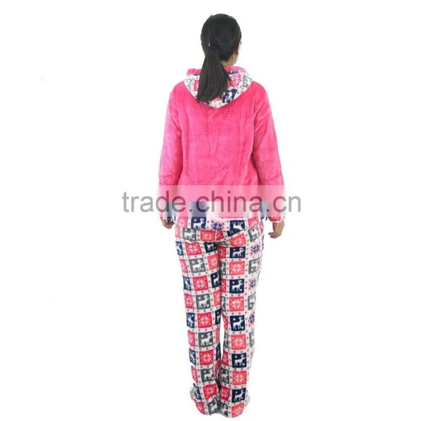 Kevince Flannel Pyjama Set Penguin Emb Deer Printcap Knitting Woman Clothing Nightwear Homewear MOQ 1000sets photo-2