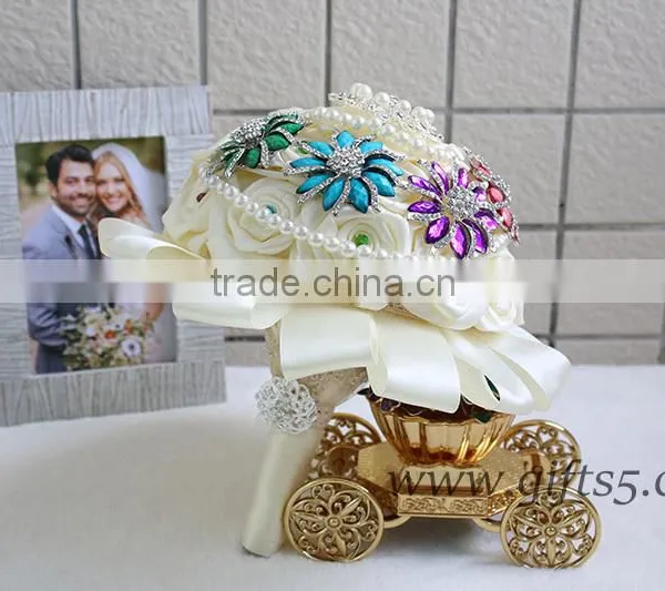 MADE TO ORDER Satin Roses Brooches Wedding Bouquet in Handmade photo-4