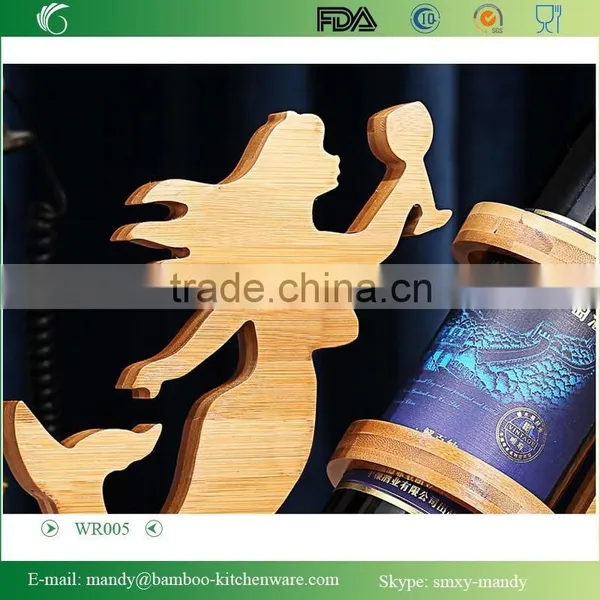 WR005 Bamboo Countertop Wine Rack Mermaid Wine Rack and Single Bottle Holder photo-2