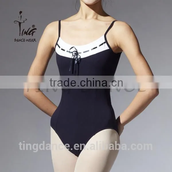 2015 Pleat Front Cotton Camisole Gymnastic Leotard With Drawstring