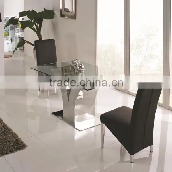 Innovative Design Stainless Steel Legs 12 Thickness Tempered Glass Dining Table photo-6