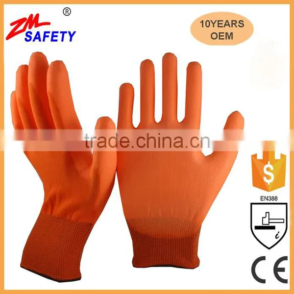 EN388 Certified Green Polyester Shell Green PU Dipped Glove for Mechanic Workplace Safety photo-2