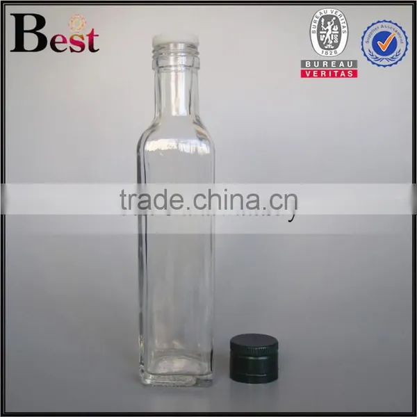 250ml 500ml Clear Empty Aluminum Cap Square Marasca Glass Bottle Olive Oil Bottle Cooking Oil Screen Printing Wholesale photo-2