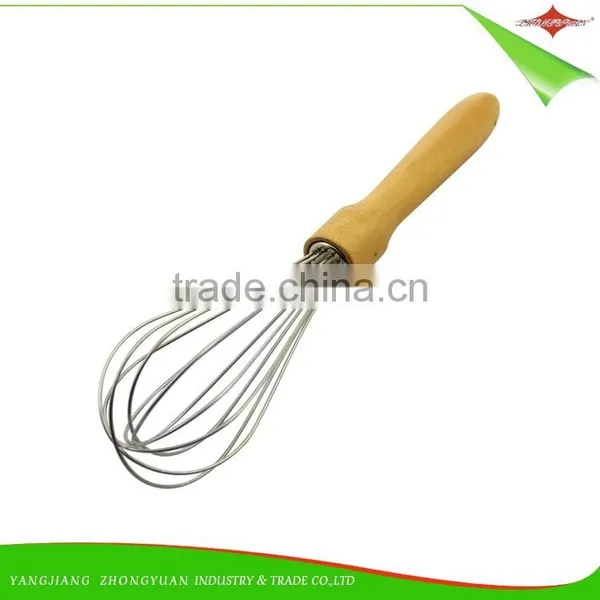 ZY-C1033 12 Inch Stainless Steel Head Egg Whisk Wood Handle Egg Beater photo-3
