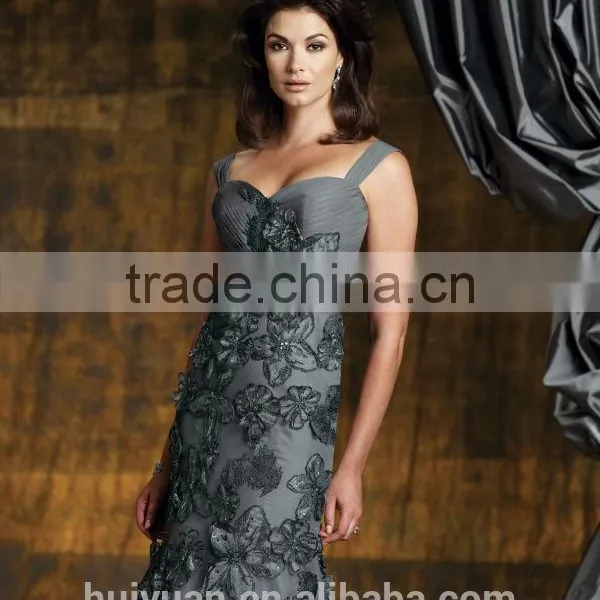 Grey off Shoulder Full Length Low Cut Beaded Full Figure Evening Dresses photo-2