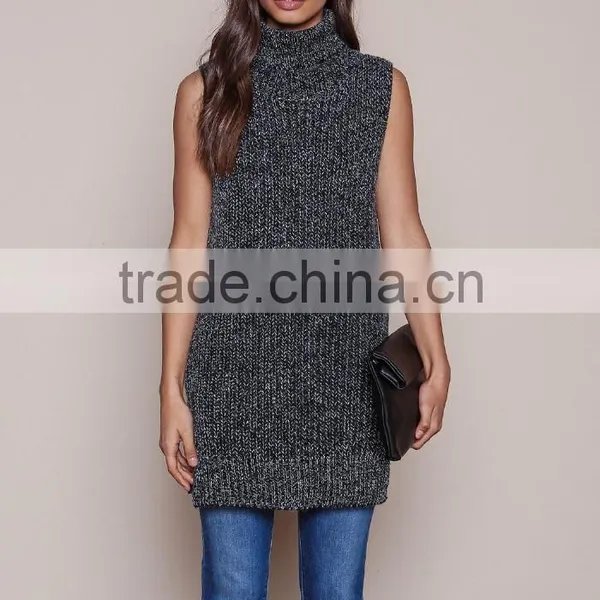 MGOO Hot Sale Women Turtleneck Sweaters Dress Vest Sleeveless Fashion Charcoal Knitted Dress For Winter photo-6