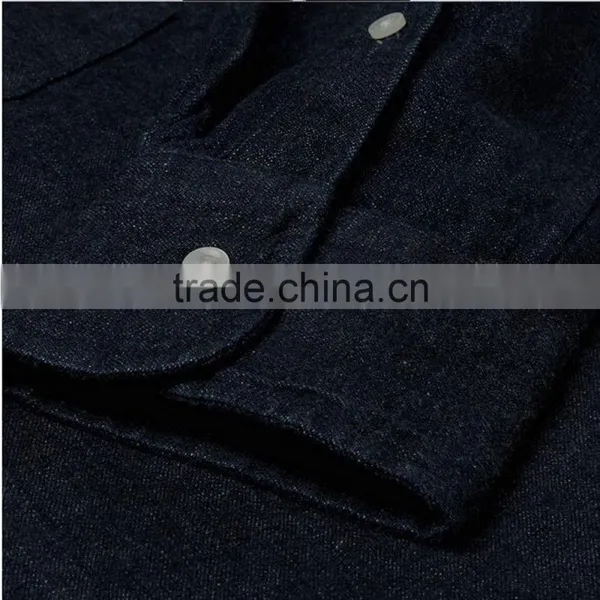 Hot Sale Dark Color Washed Denim Dress Shirts Wholesale Dress Denim Shirts photo-5