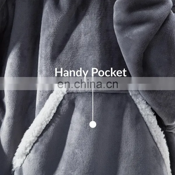 High Quality Convenient Polyester Material Lightweight Wearable Sherpa Blanket With Large Pocket photo-6