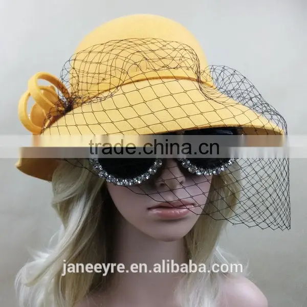 Elegant Veiling Wool Felt Hat With Flower For Women photo-4