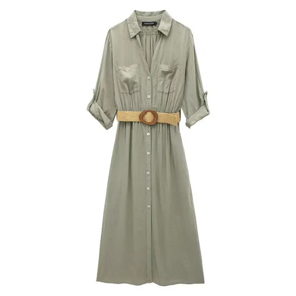 New Women's Dress With European and American Style Belt and Shirt Style Dress photo-2