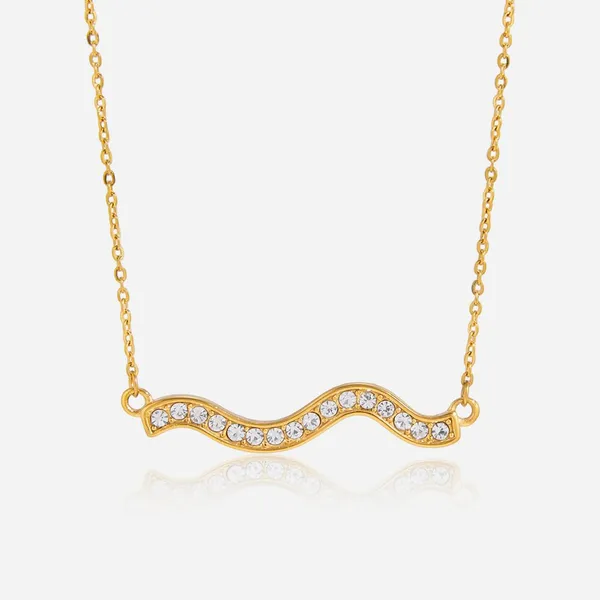 Custom 18K Gold Plated Round Stainless Steel Rhinestone Charm Necklace - Fashion Jewelry photo-2