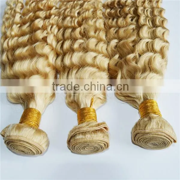 European Blonde 613 Color Virgin Deep Wave Curl Hair Extension Weft photo-4