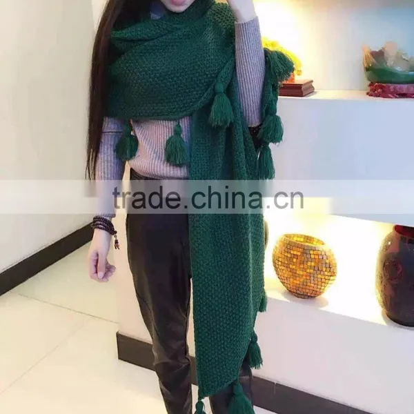 2016 Latest Fashion Women Knitted Winter Scarf With Large Pom Pom Tassel photo-5