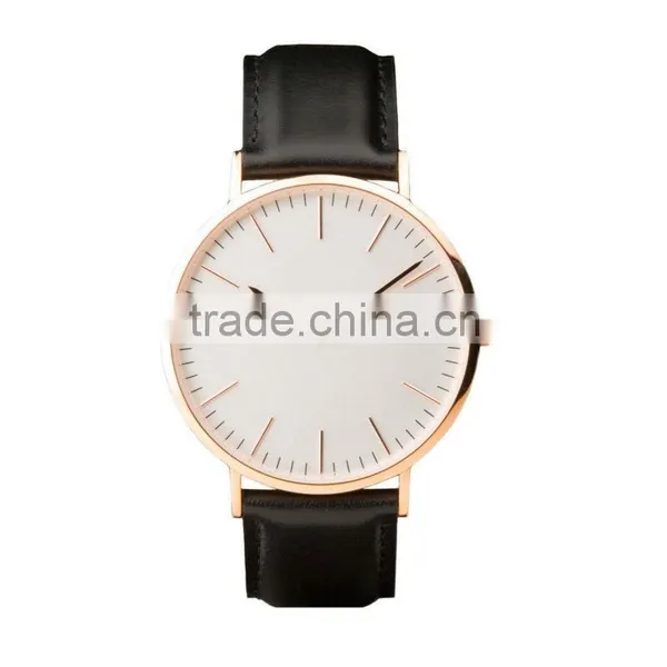 Ultra-thin Rose Gold Ronda Movement Men Leather Watches, Minimalist Style Fancy Men's Watches photo-2