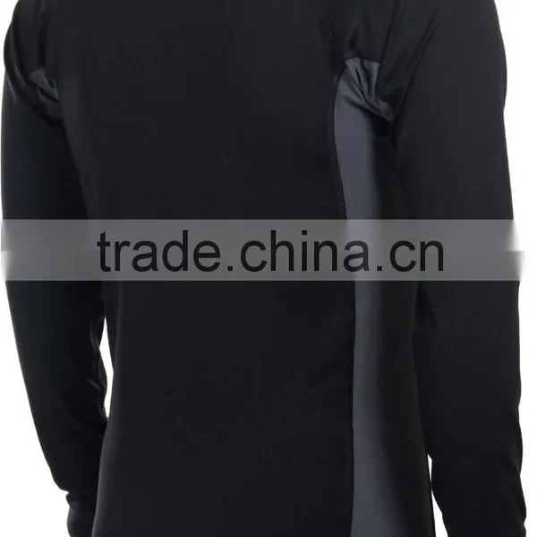 92% Polyester 8% Spandex (Lycra) Crew Neck Long Sleeves Black Compression Shirt / Rash Guard With Grey Side Panels photo-2