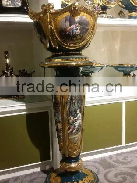 2016 New Design Antique Luxury 30"ceramic Porcelain Art Roman Pillar With Vase for Decoration photo-2