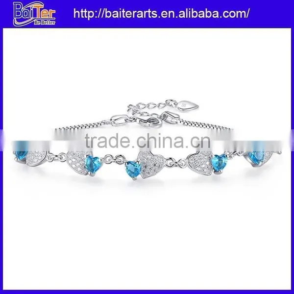 New Cute 925 Sterling Silver Plated Copper Heart Charm Bangle Bracelet For Girl photo-5