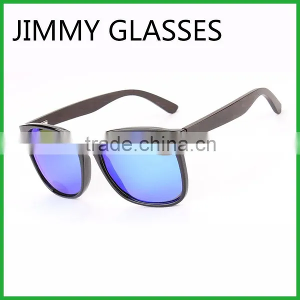JMP608 Plastic Frame Blue UV400 Lens Ebony Temple Wood Sunglasses