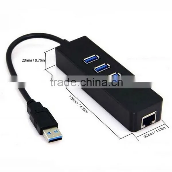 New Plastic USB 3.0 3 Port Ethernet Hub Adaptor photo-4