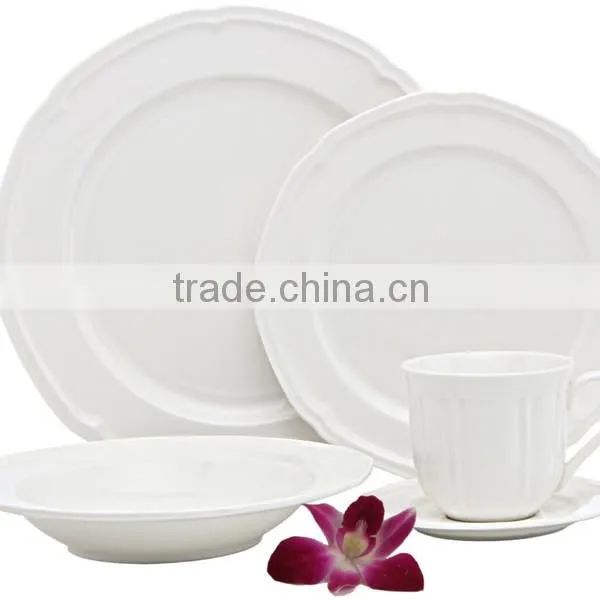 Beautiful Embossed Design Dinner Set White Porcelain Dinnerware photo-3