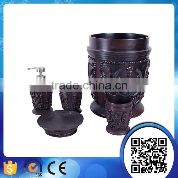 Wholesale Imitation Wooden Home Design Wood Carved Black Resin Bathroom Set for Bath Set