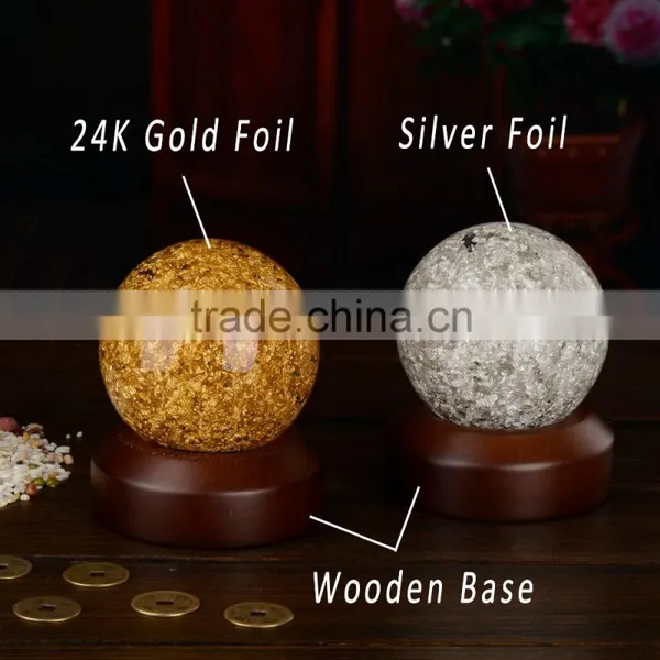 Gold Foil Crystal Ball Wooden Base Snow Globe Gift photo-3
