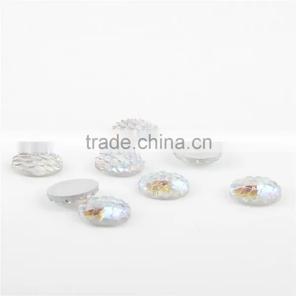Stock! 12mm ab Color Fish Scale Beads Flatback Resin Rhinestone Popular Round Fish Cabochon Embellishment For DIY Craft photo-3