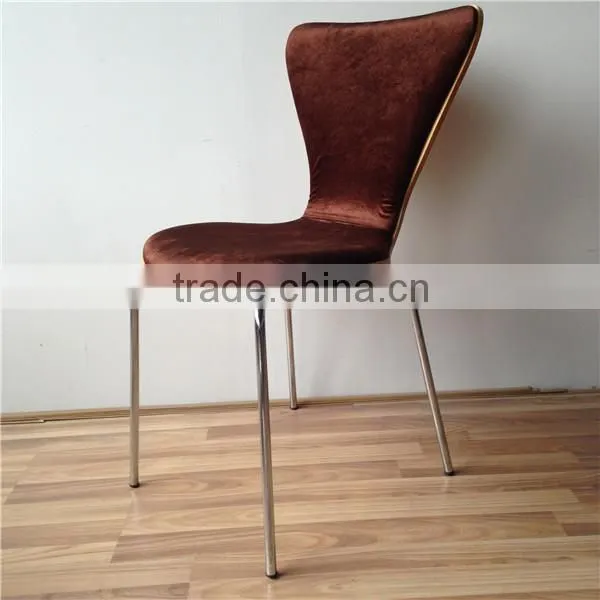 The Standard Stacking Brown Fabric Upholstery Plywood Dining Chair With Chrome Tube Legs photo-3