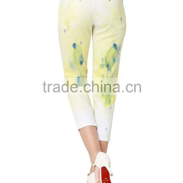 Guangzhou Apparel Wholesale Printing Leggings Low Waist Fashion Ladies Printed Cropped Jeans Trousers photo-3