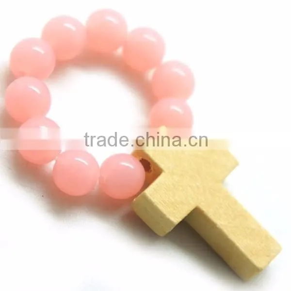 High Quality Catholic Wooden Cross Ring, Religious Glass Rosary Ring photo-2
