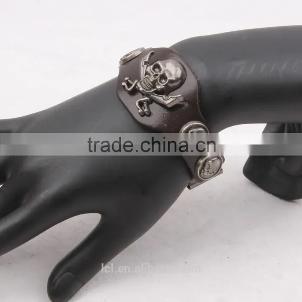 New Trend Fashion Jewelry Top Popular Punk Skull Head Leather Bracelet for Man Hip Pop 2015 China Yiwu photo-2