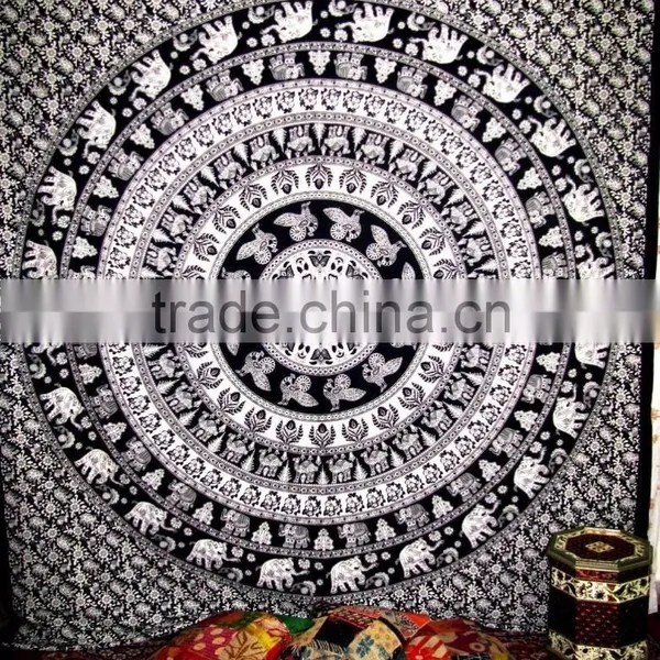 Black & White Elephant Mandala Tapestry , Wall Hanging ,Hippie Indian Tapestry New Year Gift photo-2