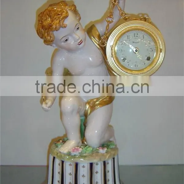 Vivid Churub Flower Ceramic Table Standing Clock, Luxury Design Hotel Decorated Desk Clock, Gold Plated Decorative Art photo-6