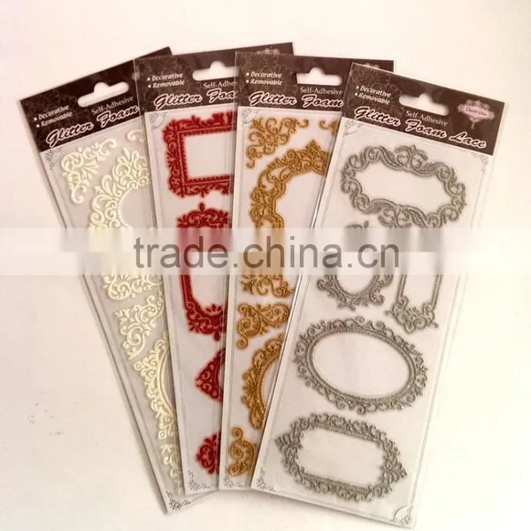 Self-Adhesive Classic Glitter Lace Foam Sticker, Elegant Decorative Shinny Glitter Sticker photo-6