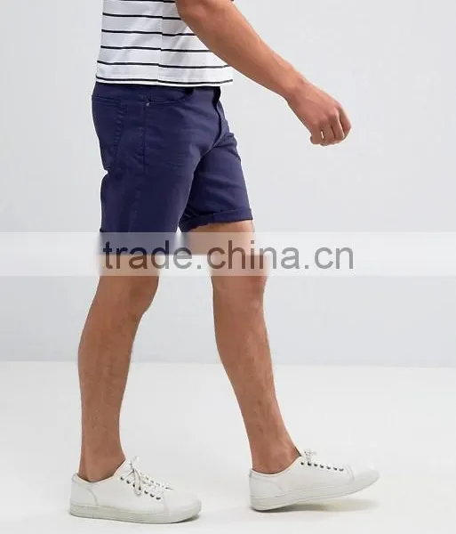 High Quality Cheapest New Design Custom Zip Fly Turn-up Hem 98% Cotton 2% Elastane Stretch Denim Men's Navy Casual Summer Shorts photo-2