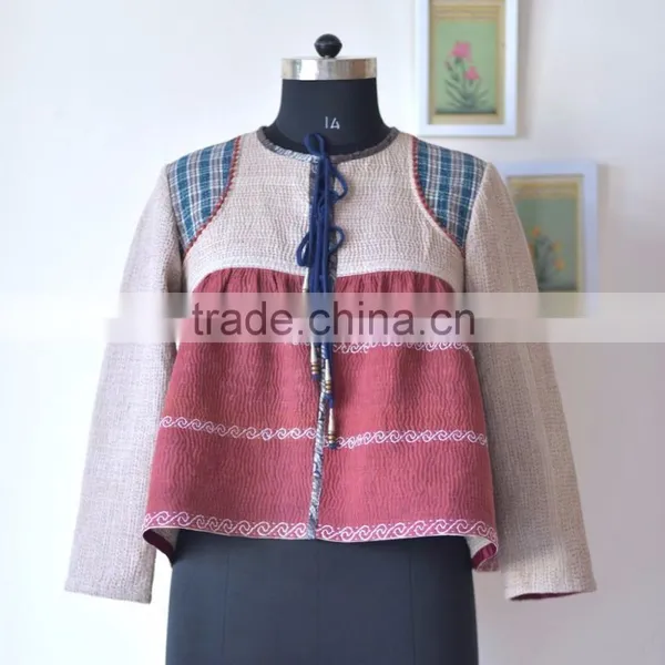 Vintage Kantha Kediyu Style Jacket in Beautiful Vintage Colors ~ Large photo-6