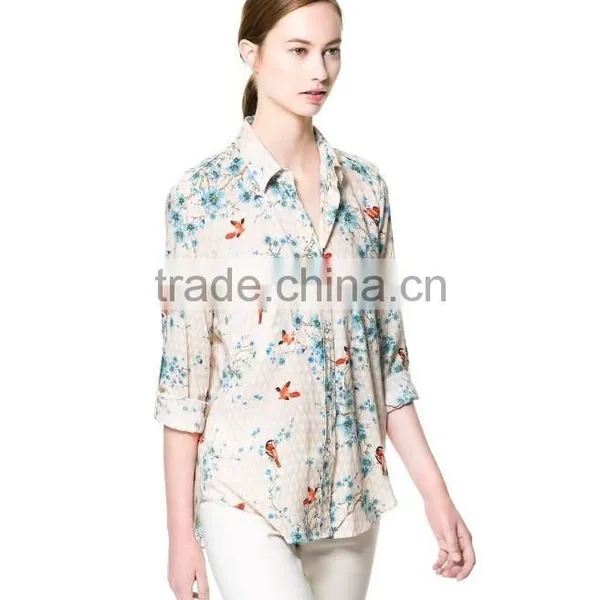 Fashion Ladies Blouse,bird Printing Woman Shirt/women Colthing Long Sleeve photo-2
