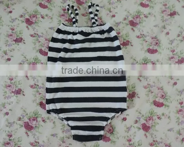 Hottest Selling Infant Custom Swimwear Black and White Stripes Gallus Cotton Backless Swimwear Fresh Swimwear Top Popular Summer photo-3