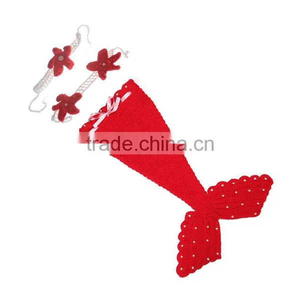 2017 Newborn Baby Knit Crochet Mermaid Headband Costume Photo Prop photo-3