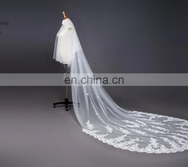Long Ivory Lace Trim Wedding Veils 2017 White Bridal Veils Wedding Accessories photo-3
